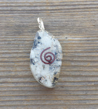 Load image into Gallery viewer, ORGONE RAINBOW MOONSTONE Gemstone Eye Shaped Pendant Orgone (One)