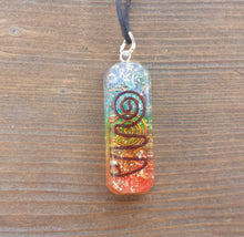 Load image into Gallery viewer, ORGONE 7 CHAKRA Layered Gemstone Rectangle Pendant Orgone (One)