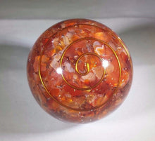 Load image into Gallery viewer, LARGE (60-70mm) CARNELIAN stone Orgone Gemstone Sphere Orgone Sphere