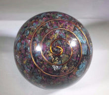 Load image into Gallery viewer, LARGE (60-70mm) RUBY in KYANITE stone Orgone Gemstone Sphere Orgone Sphere