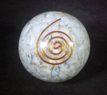 Load image into Gallery viewer, LARGE (60-70mm) ANGELITE stone Orgone Gemstone Sphere Orgone Sphere