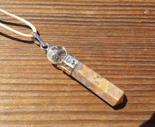 Load image into Gallery viewer, CHRYSOBERYL 2 Stone Crystal Point Pendant With Quartz Sphere and Cord Stone Natural Gemstone