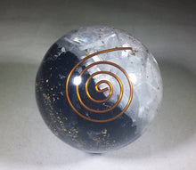 Load image into Gallery viewer, LARGE (60-70mm) SELENITE/TOURMALINE stone Orgone Gemstone Sphere Orgone Sphere