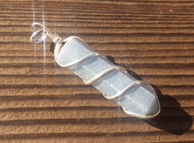 Load image into Gallery viewer, ANGELITE Spiral Wire Wrapped Pencil Point Pendant Gemstone