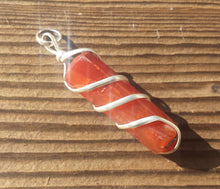 Load image into Gallery viewer, CARNELIAN Spiral Wire Wrapped Pencil Point Pendant Gemstone