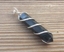 Load image into Gallery viewer, BLACK TOURMALINE Spiral Wire Wrapped Pencil Point Pendant Gemstone