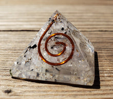 Load image into Gallery viewer, Small (25-30mm) TOURMALATED QUARTZ COIL Orgone Gemstone Pyramid Small Pyramid Orgone