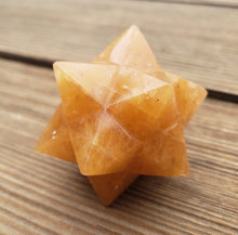 Load image into Gallery viewer, LARGE 12 Point GEMSTONE MERKABA Star Natural Golden Quartz Rare (One)