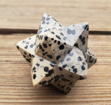Load image into Gallery viewer, LARGE 12 Point GEMSTONE MERKABA Star Natural Dalmatian Jasper (One)