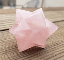 Load image into Gallery viewer, LARGE 12 Point GEMSTONE MERKABA Star Natural Rose Quartz Rare (One)