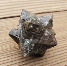 Load image into Gallery viewer, LARGE 12 Point GEMSTONE MERKABA Star Natural Rainforest Rhyolite (One)