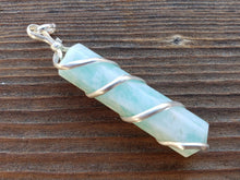 Load image into Gallery viewer, AMAZONITE Spiral Wire Wrapped Pencil Point Pendant Gemstone