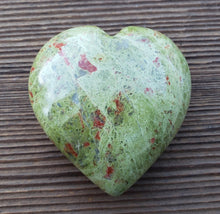 Load image into Gallery viewer, Large NATURAL UNAKITE Gemstone Puffy Heart 60-70mm