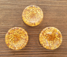 Load image into Gallery viewer, ORGONE YELLOW JASPER Gemstone Sphere Stand And Worry Stone