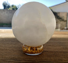 Load image into Gallery viewer, ORGONE YELLOW JASPER Gemstone Sphere Stand And Worry Stone