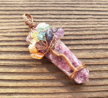 Load image into Gallery viewer, LEPIDOLITE COPPER Flat Point Tree Of Life Pendant Gemstone