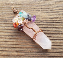 Load image into Gallery viewer, ROSE QUARTZ COPPER Flat Point Tree Of Life Pendant Gemstone