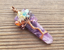 Load image into Gallery viewer, AMETHYST COPPER Flat Point Tree Of Life Pendant Gemstone