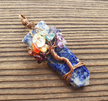 Load image into Gallery viewer, LAPIS LAZULI COPPER Flat Point Tree Of Life Pendant Gemstone