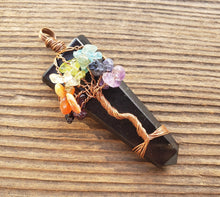 Load image into Gallery viewer, BLACK TOURMALINE COPPER Flat Point Tree Of Life Pendant Gemstone