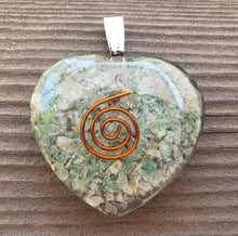 Load image into Gallery viewer, ORGONE GREEN AVENTURINE Gemstone Heart Shaped Pendant Orgone (One)