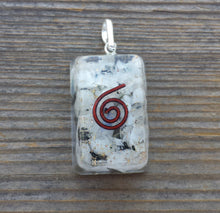 Load image into Gallery viewer, ORGONE RAINBOW MOONSTONE Gemstone Rectangle Pendant Orgone (One)