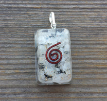 Load image into Gallery viewer, ORGONE RAINBOW MOONSTONE Gemstone Rectangle Pendant Orgone (One)
