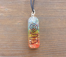 Load image into Gallery viewer, ORGONE 7 CHAKRA Layered Gemstone Rectangle Pendant Orgone (One)