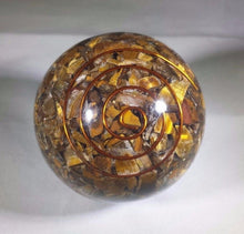 Load image into Gallery viewer, LARGE (60-70mm) TIGER EYE stone Orgone Gemstone Sphere Orgone Sphere