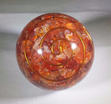 Load image into Gallery viewer, LARGE (60-70mm) CARNELIAN stone Orgone Gemstone Sphere Orgone Sphere