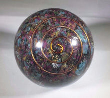 Load image into Gallery viewer, LARGE (60-70mm) RUBY in KYANITE stone Orgone Gemstone Sphere Orgone Sphere