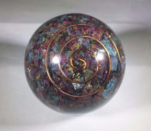 Load image into Gallery viewer, LARGE (60-70mm) RUBY in KYANITE stone Orgone Gemstone Sphere Orgone Sphere