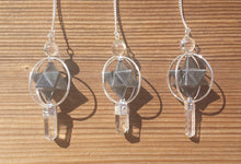 Load image into Gallery viewer, Natural HEMATITE Gemstone 3 Stone Merkaba Spinning Star Faceted Pendulum
