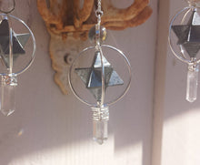 Load image into Gallery viewer, Natural HEMATITE Gemstone 3 Stone Merkaba Spinning Star Faceted Pendulum