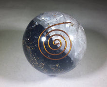 Load image into Gallery viewer, LARGE (60-70mm) SELENITE/TOURMALINE stone Orgone Gemstone Sphere Orgone Sphere