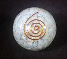 Load image into Gallery viewer, LARGE (60-70mm) ANGELITE stone Orgone Gemstone Sphere Orgone Sphere