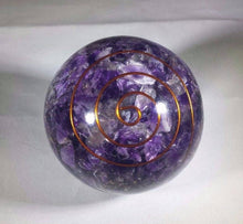 Load image into Gallery viewer, LARGE (60-70mm) AMETHYST Orgone Gemstone Sphere Orgone Sphere