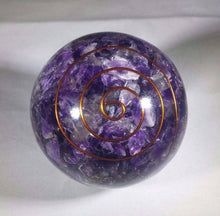 Load image into Gallery viewer, LARGE (60-70mm) AMETHYST Orgone Gemstone Sphere Orgone Sphere