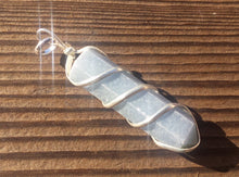Load image into Gallery viewer, ANGELITE Spiral Wire Wrapped Pencil Point Pendant Gemstone