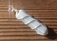Load image into Gallery viewer, ANGELITE Spiral Wire Wrapped Pencil Point Pendant Gemstone