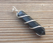Load image into Gallery viewer, BLACK TOURMALINE Spiral Wire Wrapped Pencil Point Pendant Gemstone