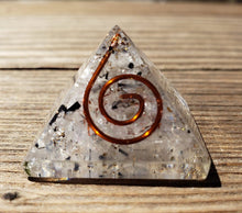 Load image into Gallery viewer, Small (25-30mm) TOURMALATED QUARTZ COIL Orgone Gemstone Pyramid Small Pyramid Orgone
