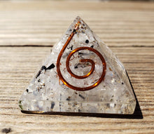 Load image into Gallery viewer, Small (25-30mm) TOURMALATED QUARTZ COIL Orgone Gemstone Pyramid Small Pyramid Orgone