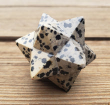 Load image into Gallery viewer, LARGE 12 Point GEMSTONE MERKABA Star Natural Dalmatian Jasper (One)