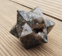 Load image into Gallery viewer, LARGE 12 Point GEMSTONE MERKABA Star Natural Rainforest Rhyolite (One)