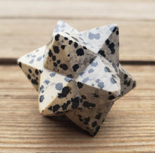 Load image into Gallery viewer, LARGE 12 Point GEMSTONE MERKABA Star Natural Dalmatian Jasper (One)