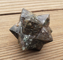 Load image into Gallery viewer, LARGE 12 Point GEMSTONE MERKABA Star Natural Rainforest Rhyolite (One)