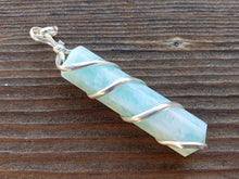 Load image into Gallery viewer, AMAZONITE Spiral Wire Wrapped Pencil Point Pendant Gemstone