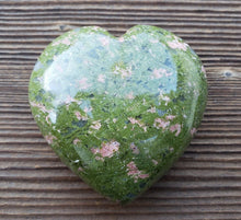 Load image into Gallery viewer, Large NATURAL UNAKITE Gemstone Puffy Heart 60-70mm