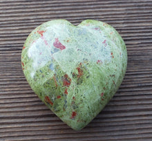 Load image into Gallery viewer, Large NATURAL UNAKITE Gemstone Puffy Heart 60-70mm